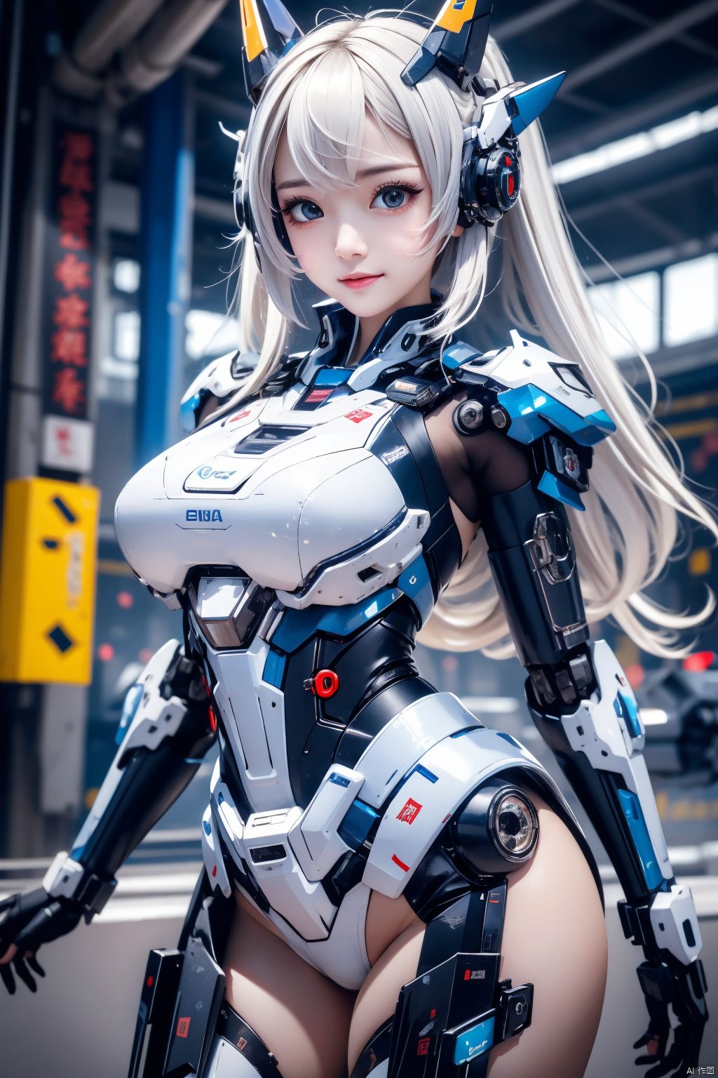 写实,真实的,高清,Jijia, a girl in the mechanical city, wearing a sci-fi mecha, kehuan, in the city, big breasts, good-looking girl, head helmet,