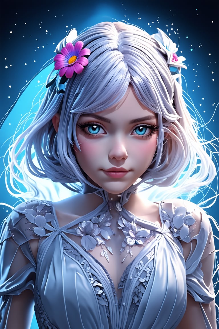 Hyper-realistic, highly detailed,1girl, transparent ventilator, Beautiful blue eyes that are out of this world, a soft expression, depth and three-dimensionality of the pupils, Wearing a bodysuit made entirely of beaded flower decorations, Christmas fantasy world, detailed skins,Realistic Blue Eyes,ek_real_b00ster
