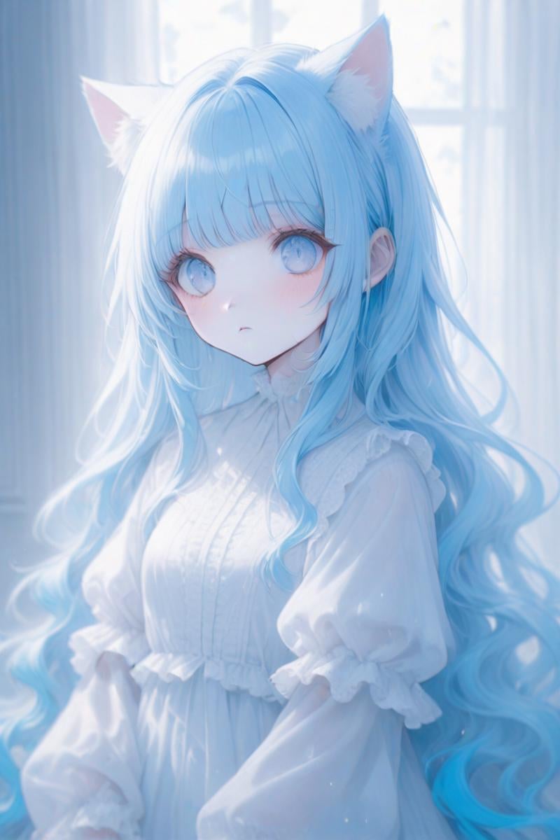 <lora:stylemdj:0.6>mdj style,upper body,blue hair,cat ears