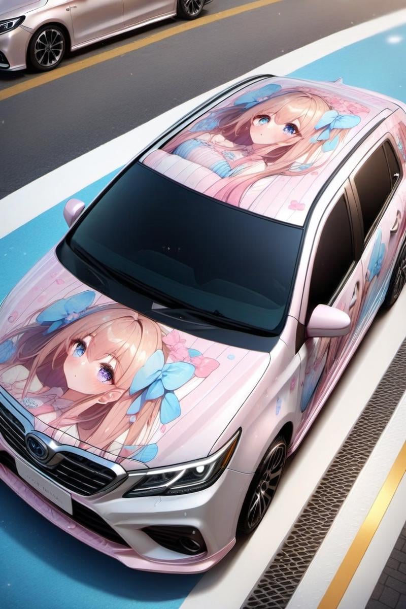 masterpiece, best quality, very aesthetic, absurdres,side angle <lora:lappingcar:1> (lapping car,print car,painted car style,detailed print lapping),