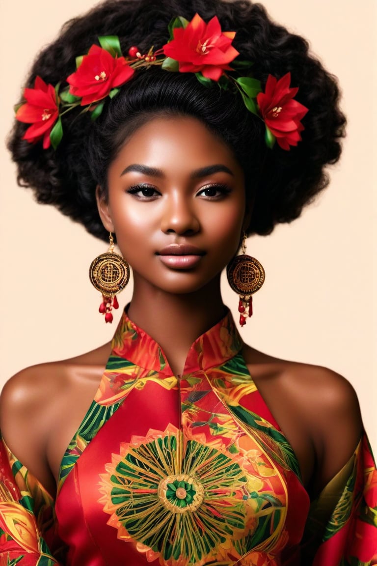 Masterpiece, high quality, high resolution, portrait festive style of a young seductress from Africa, eyes contact,Supreme,portrait sticker,Truly Asian Beauty