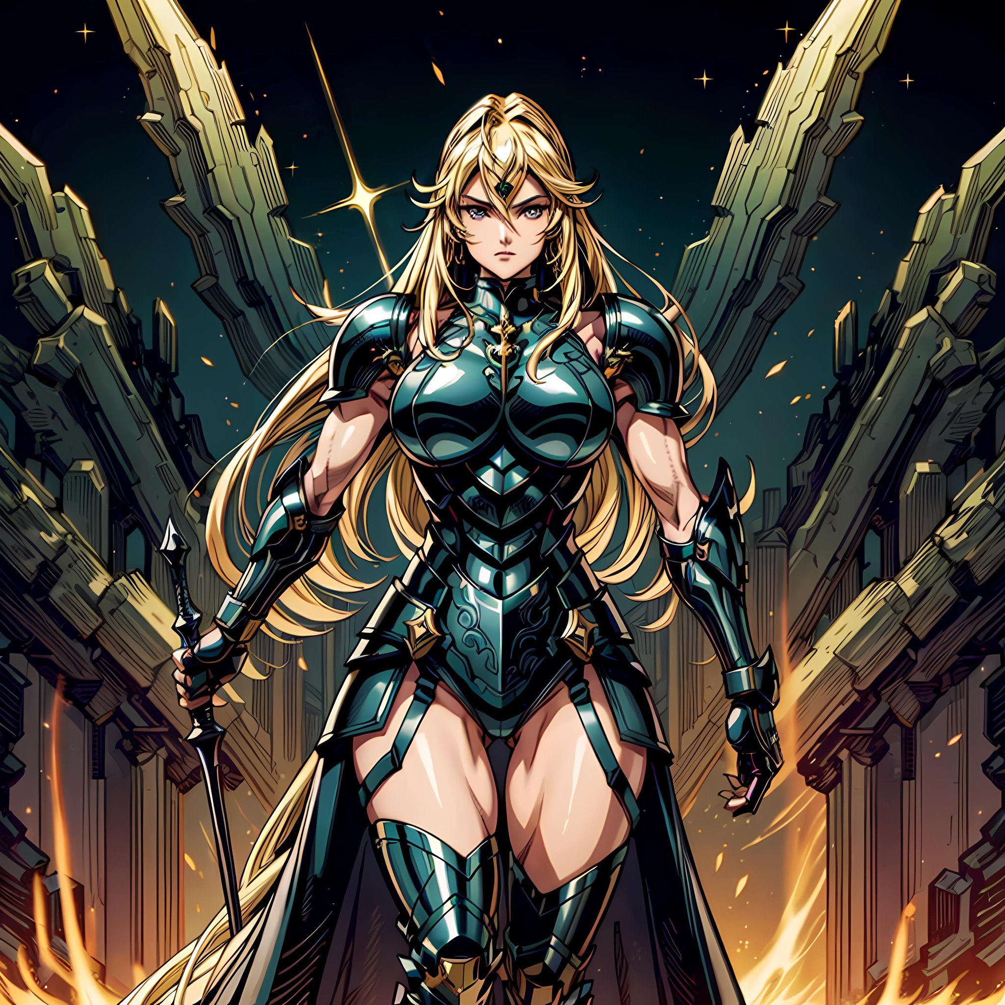 (1girl),  wearing a heavy knight armor,  dark armor by ElPerro on Tensor.Art