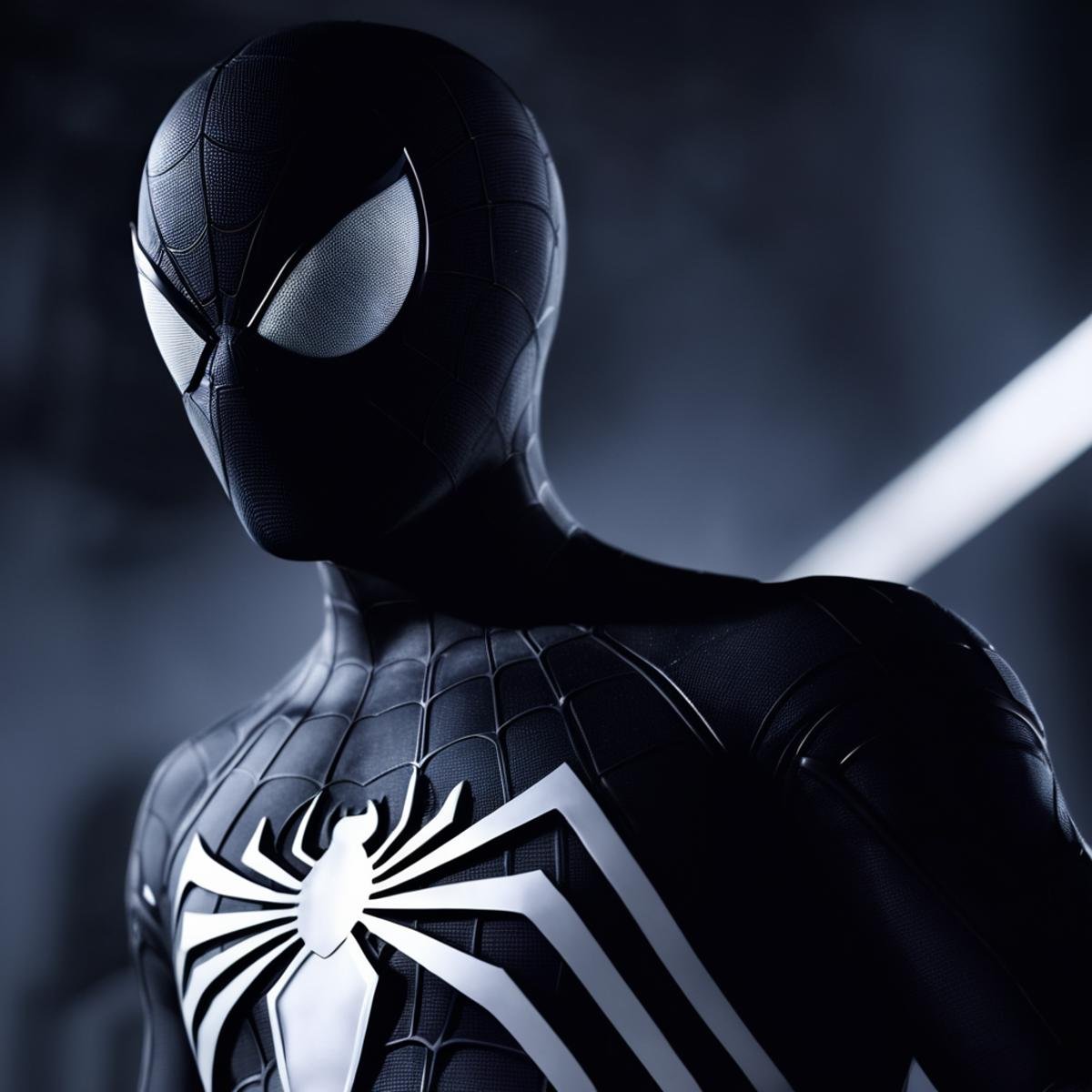 cinematic film still of  <lora:Symbiote Suit:0.8>A Symbiote Suit of a man in a spider suit with a spider - man mask,Spider-Man Symbiote Suit,solo,looking at viewer,1boy,monochrome,upper body,greyscale,male focus,blurry,bodysuit,blurry background,helmet,facing viewer,alien , realistic, realism, photorealism, hyperrealism, hyperrealistic, realistic, sharp, detailed, cinematography style, film light style, movie still,  professional photography, artistic, perfection, contrast, cinematic, filmic, high quality photo,  8k quality, colorful, dark shadow, shallow depth of field, vignette, highly detailed, high budget, bokeh, cinemascope, moody, epic, gorgeous, film grain, grainy