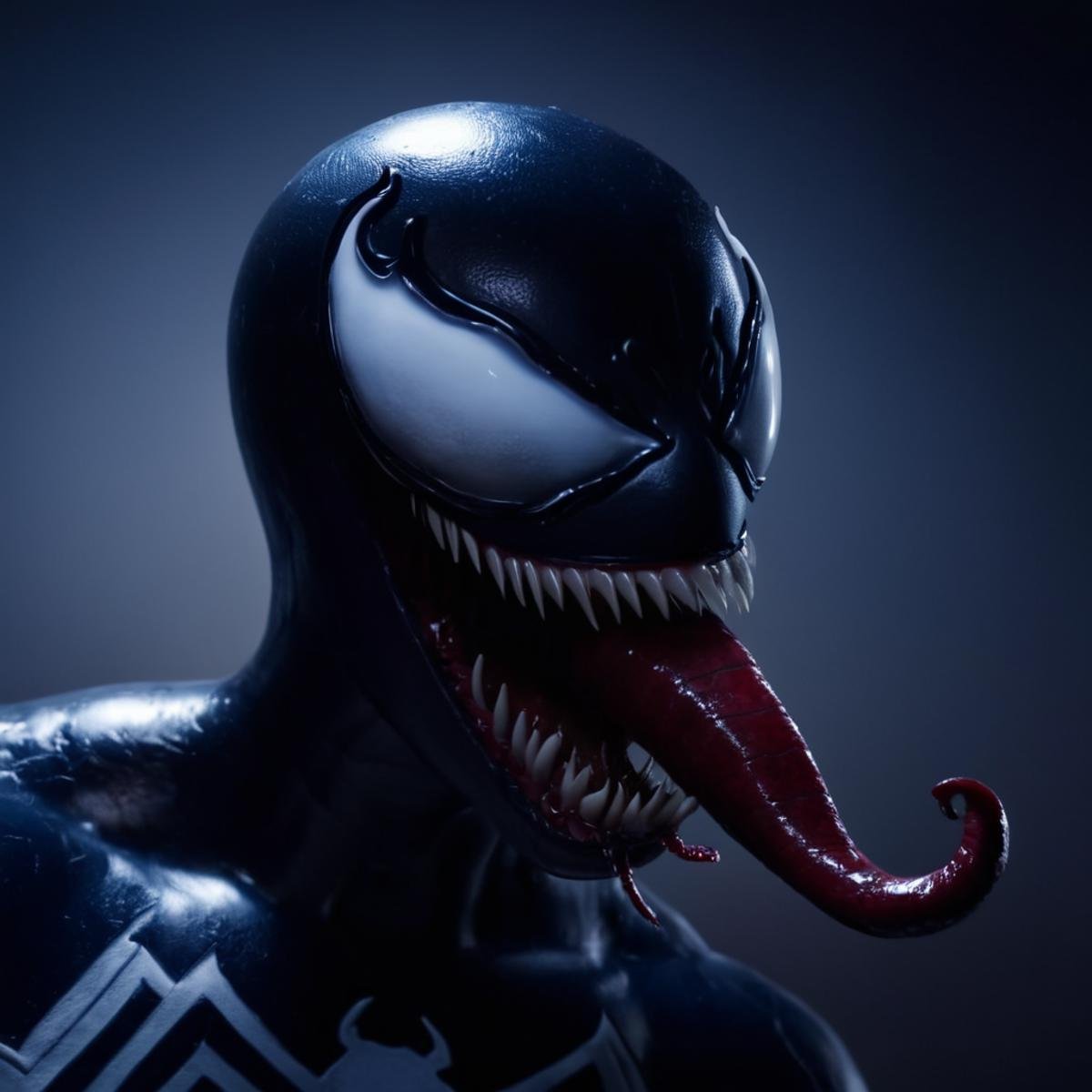 cinematic film still of  <lora:Symbiote Suit:0.8> <lora:Symbiote Style v2:1> Symbiote StyleA Symbiote Suit of a close up of a venom person with a creepy face,Spider-Man Symbiote Suit,solo,looking at viewer,open mouth,1boy,male focus,horns,teeth,no humans,saliva,sharp teeth,monster , realistic, realism, photorealism, hyperrealism, hyperrealistic, realistic, sharp, detailed, cinematography style, film light style, movie still,  professional photography, artistic, perfection, contrast, cinematic, filmic, high quality photo,  8k quality, colorful, dark shadow, shallow depth of field, vignette, highly detailed, high budget, bokeh, cinemascope, moody, epic, gorgeous, film grain, grainy