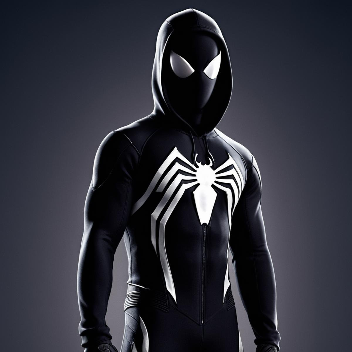 cinematic film still of  <lora:Symbiote Suit:0.8>A Symbiote Suit of a man in a spider - man suit standing with his hands in his pockets,Spider-Man Symbiote Suit,solo,simple background,black hair,1boy,white background,standing,jacket,full body,male focus,boots,alternate costume,pants,dark skin,hood,black footwear,hoodie,dark-skinned male,hands in pockets,zipper pull tab,black hoodie,raihan (pokemon) , realistic, realism, photorealism, hyperrealism, hyperrealistic, realistic, sharp, detailed, cinematography style, film light style, movie still,  professional photography, artistic, perfection, contrast, cinematic, filmic, high quality photo,  8k quality, colorful, dark shadow, shallow depth of field, vignette, highly detailed, high budget, bokeh, cinemascope, moody, epic, gorgeous, film grain, grainy