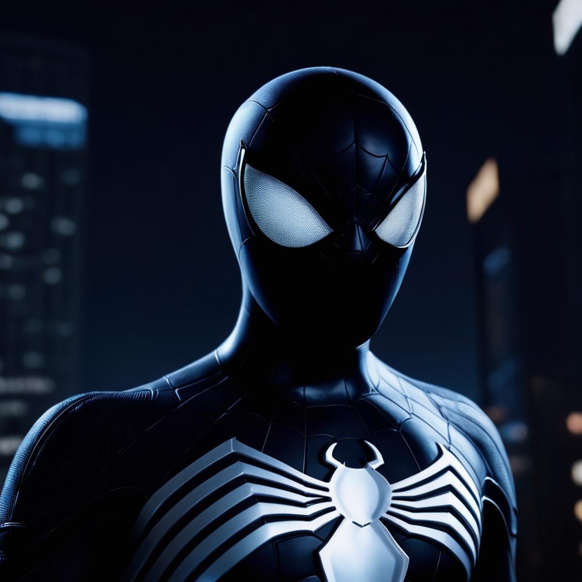 cinematic film still of  <lora:Symbiote Suit:1>A Symbiote Suit of a man in a spider suit with glowing eyes,Spider-Man Symbiote Suit,solo,looking at viewer,simple background,1boy,upper body,male focus,bodysuit,mask,black background,black bodysuit,chromatic aberration , realistic, realism, photorealism, hyperrealism, hyperrealistic, realistic, sharp, detailed, cinematography style, film light style, movie still,  professional photography, artistic, perfection, contrast, cinematic, filmic, high quality photo,  8k quality, colorful, dark shadow, shallow depth of field, vignette, highly detailed, high budget, bokeh, cinemascope, moody, epic, gorgeous, film grain, grainy