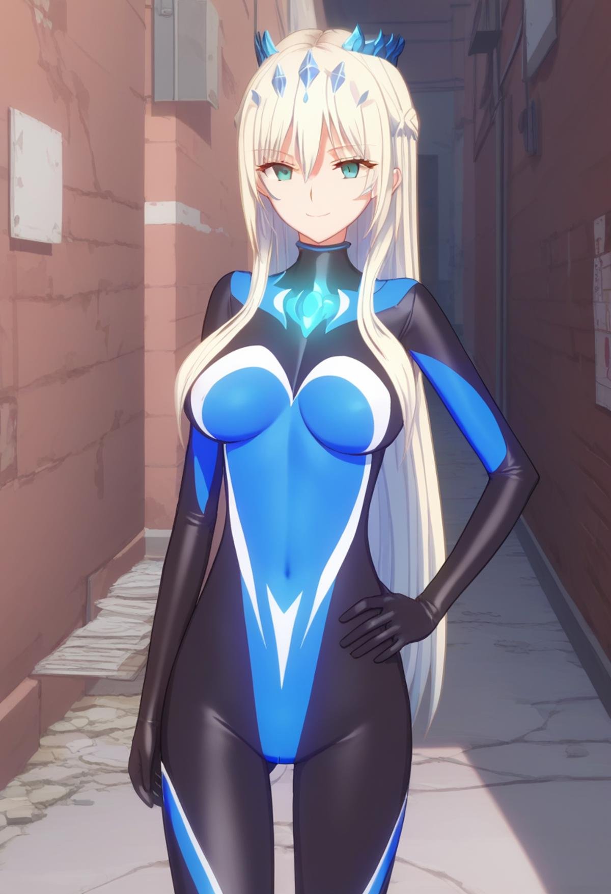 standing,cowboy shot,hand on own hip,alley,outdoors,confident smile,1girl,solo,anime screencap,ultramorgan,<lora:Ultra-Goddess_Morgan-000006>,white bodypainting,color timer,platinum blonde hair,mature female,skin tight,black gloves,, score_9,score_8_up,score_7_up,source_anime,best quality,masterpiece,uncensored,detailed background,<lora:add-detail-xl:0.8>