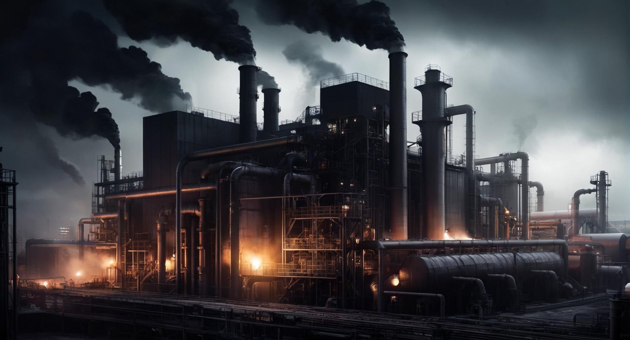 Dark Fantasy Art of  <lora:Gotham City:1.2>Gotham City Ace Chemical Processing Plant a factory with smoke coming out of it, dark, moody, dark fantasy style