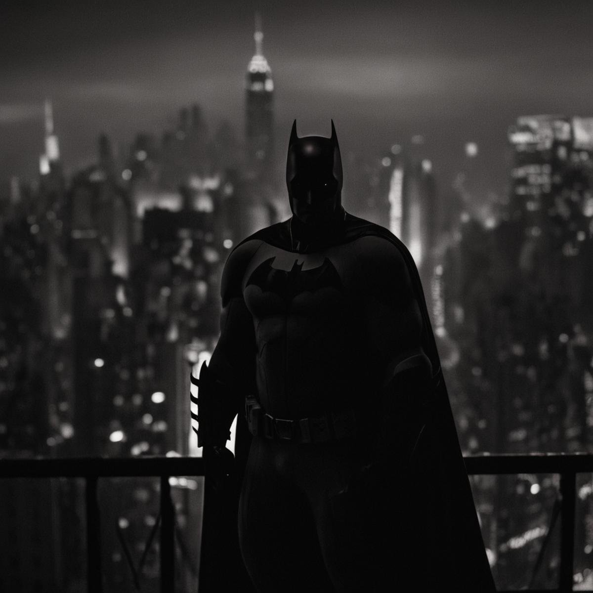 cinematic film still of  <lora:gotham city style v3:1>In Gotham City a batman silhouetted against a city skyline at night,monochrome,greyscale,no humans,night,building,scenery,city,silhouette,cityscape,skyscraper,city lights , detailed, real, different, unique, cinematic, dramatic, concept art, filmic, detailed background, detailed settings, artstation, gothic New York, gotham city style, shallow depth of field, vignette, highly detailed, high budget, bokeh, cinemascope, moody, epic, gorgeous, film grain, grainy