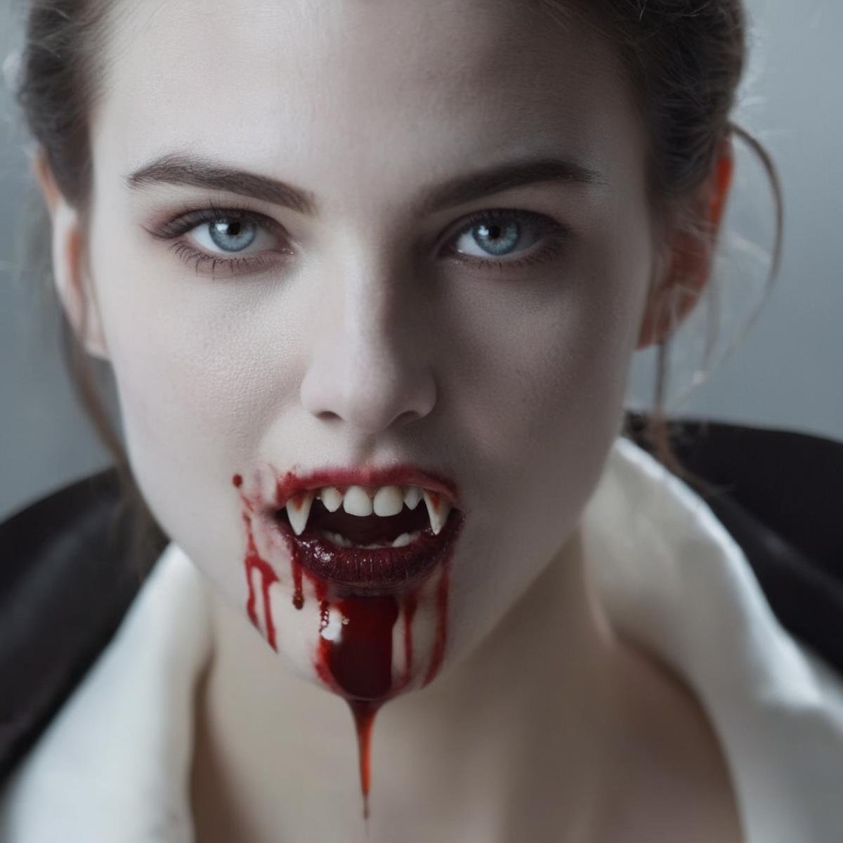 UHD, 4k, ultra detailed, cinematic, a photograph of  <lora:Cinematic Hollywood Film:1.5>Epic Creative Scene a vampire woman with a vampire's teeth and a blood stain on her face Cinematic Hollywood Film Style, epic, beautiful lighting, inpsiring