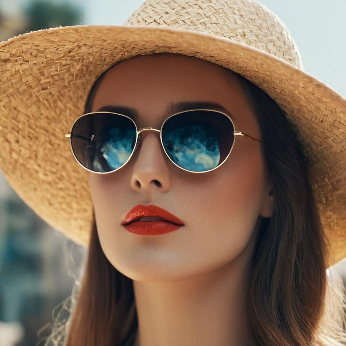 UHD, 4k, ultra detailed, cinematic, a photograph of  <lora:Cinematic Hollywood Film v2:1> perfect eyesEpic Creative Scene a retro woman wearing a straw hat and sunglasses Cinematic Hollywood Film Style, epic, beautiful lighting, inpsiring