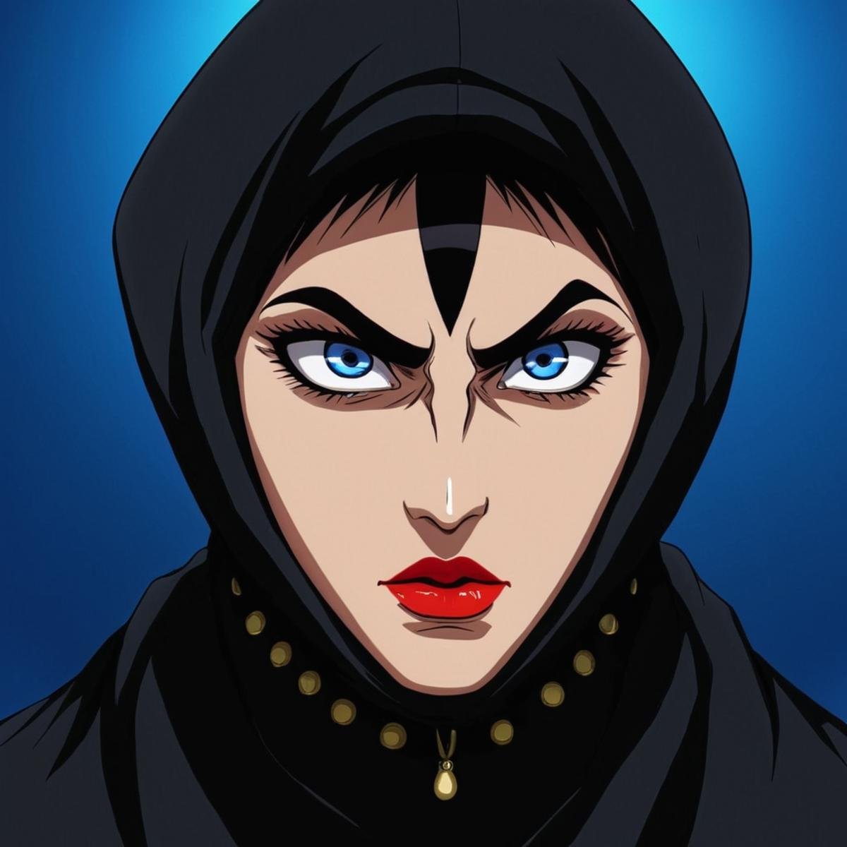 anime artwork of Baron Ashura a cartoon character with a hood on,  gynandromorphic,  animation style by EauDeNoire on Tens...