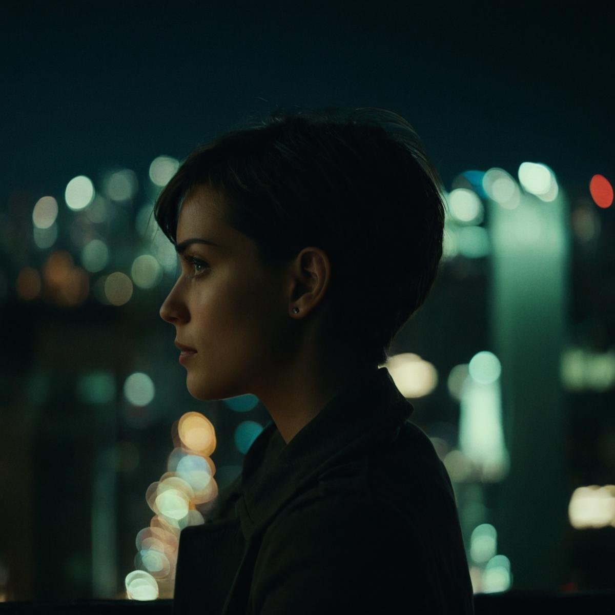 cinematic film still of perfection style detailed A beautiful Anamorphic format film photo of a person looking out over a...