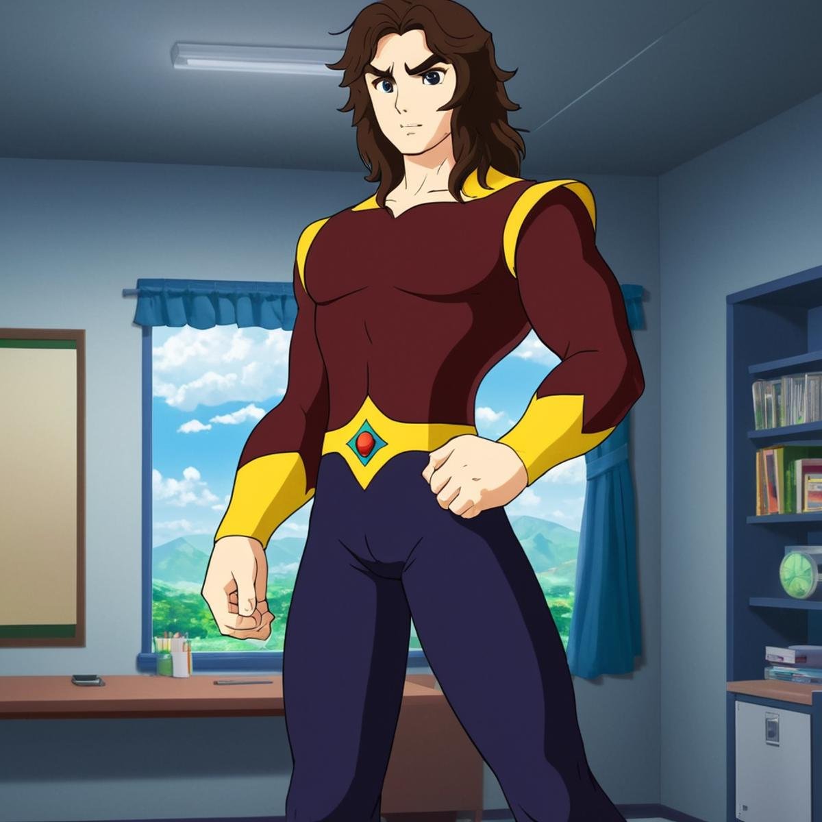 anime artwork of Daisuke Umon a cartoon character is standing in a room,  anime style,  key visual by EauDeNoire on Tensor...