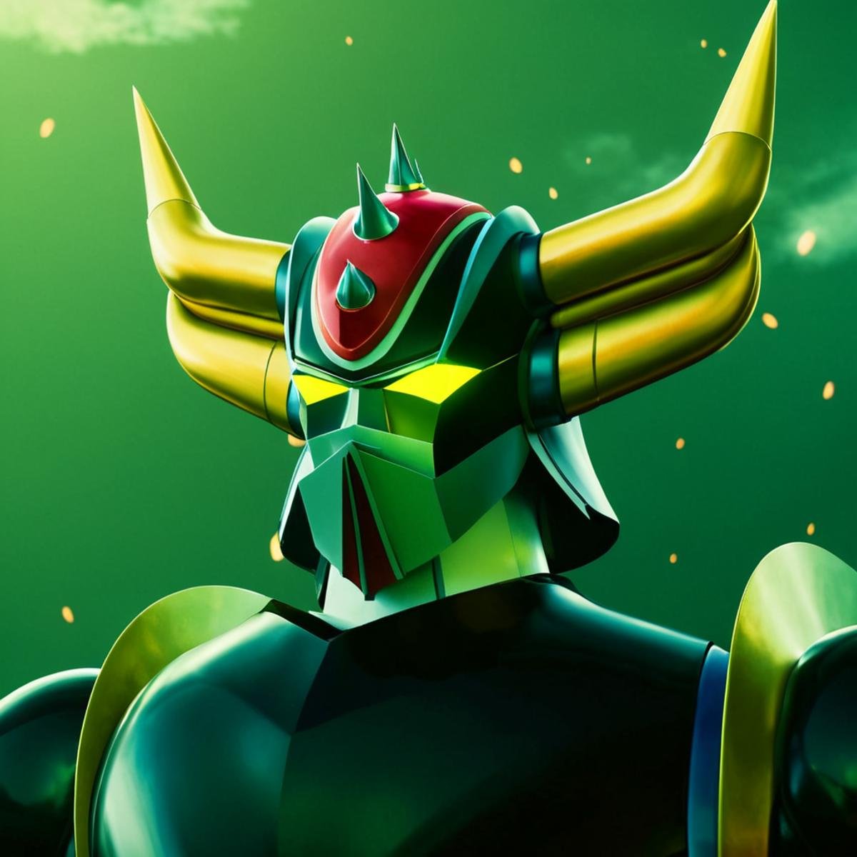 anime artwork of In anime manga universe,  ufo robot Grendizer a cartoon character with a horned face and a horned head ,...