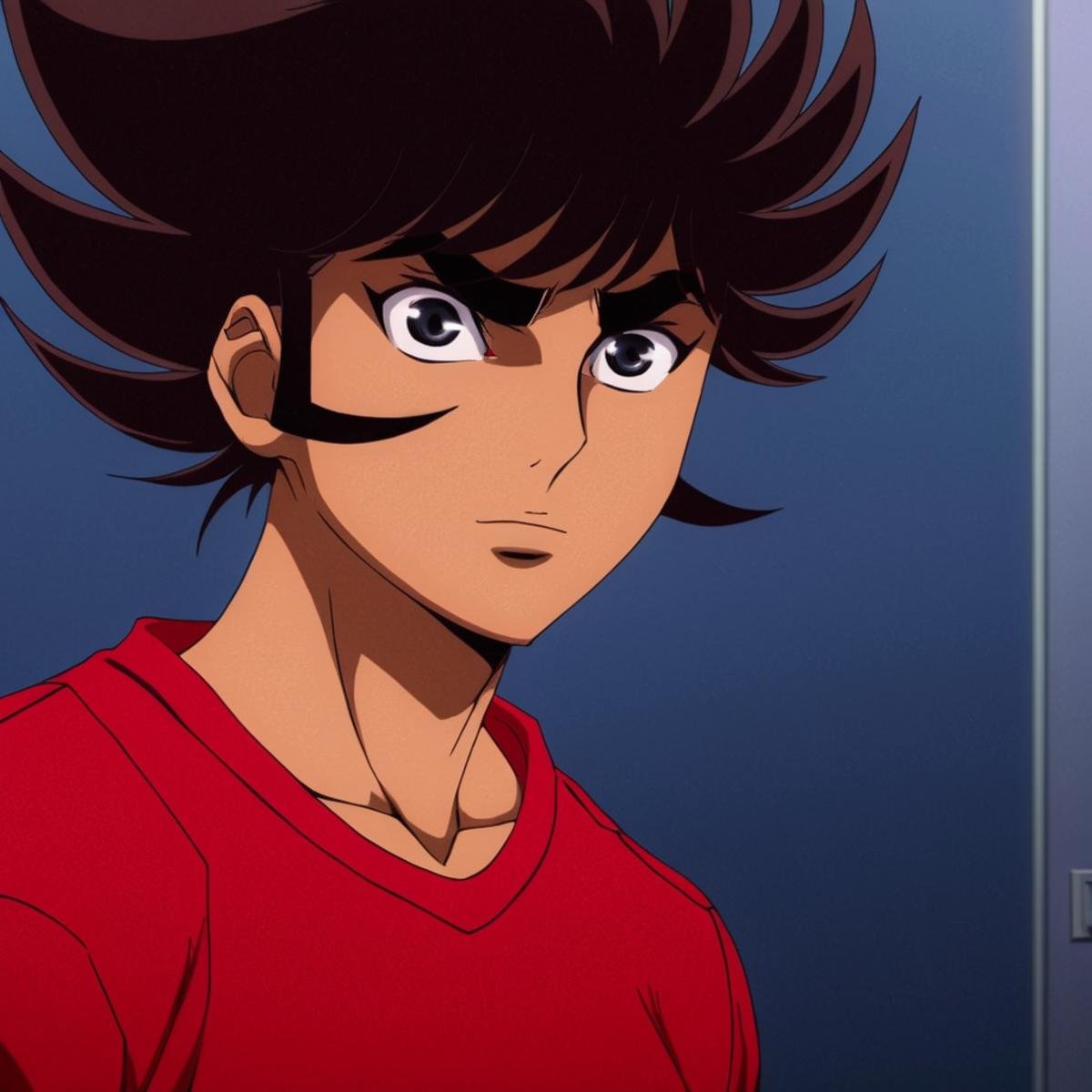 anime artwork of In anime manga universe,  Kouji Kabuto a drawing of a young man with a red shirt ,  animation style by Ea...