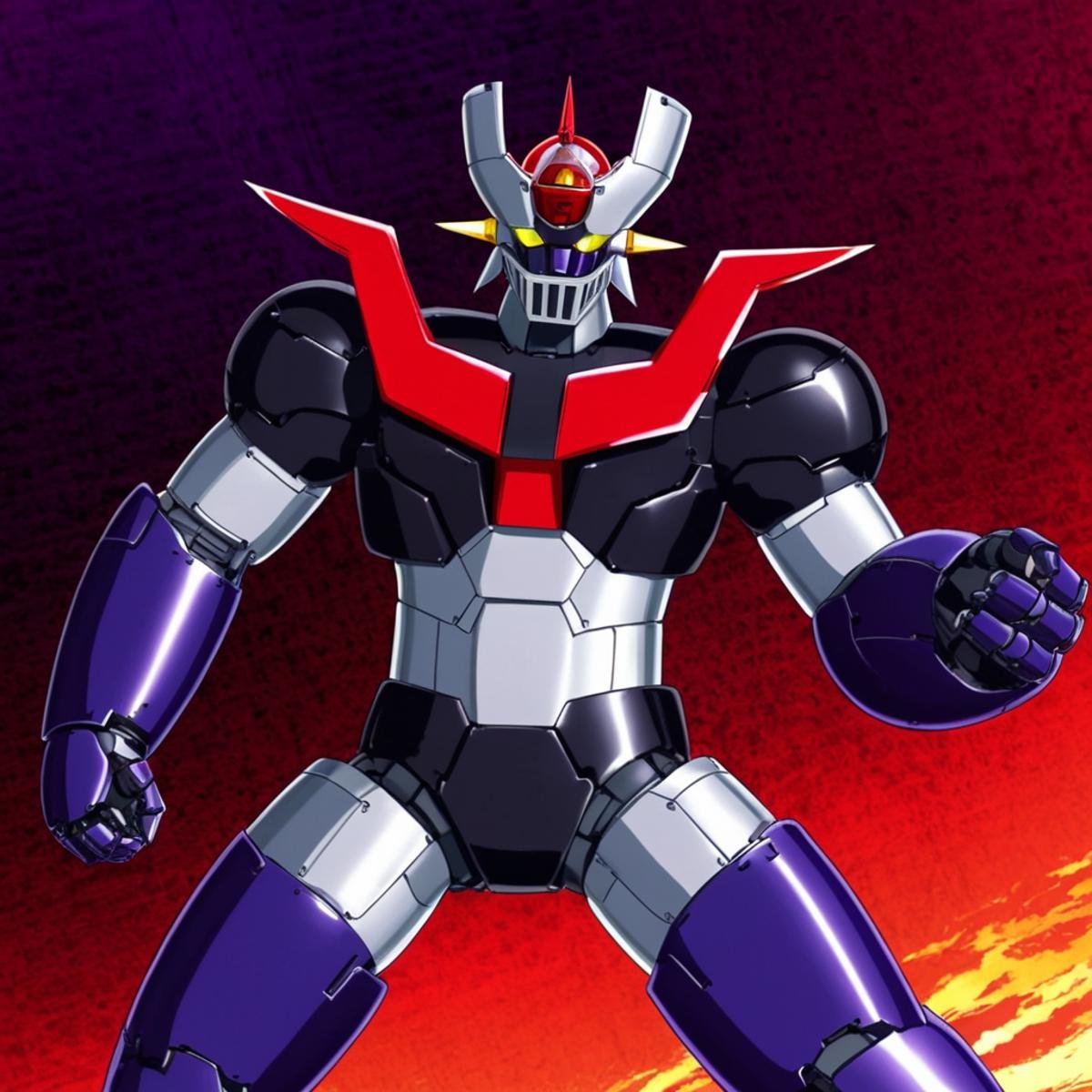 anime artwork of In anime manga universe,  Mazinger Z,  super robot a robot with a large head and a large tail by EauDeNoi...
