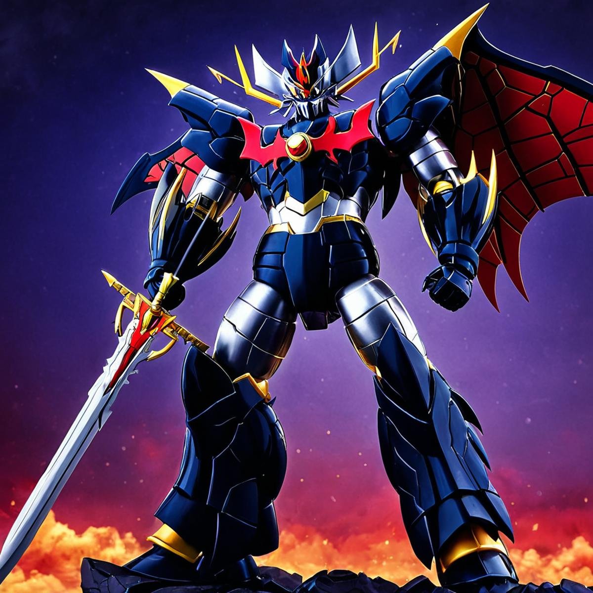 anime artwork of In anime manga universe,  Mazinkaiser,  ultimate Robot a toy figure of a dragon with a sword by EauDeNoir...