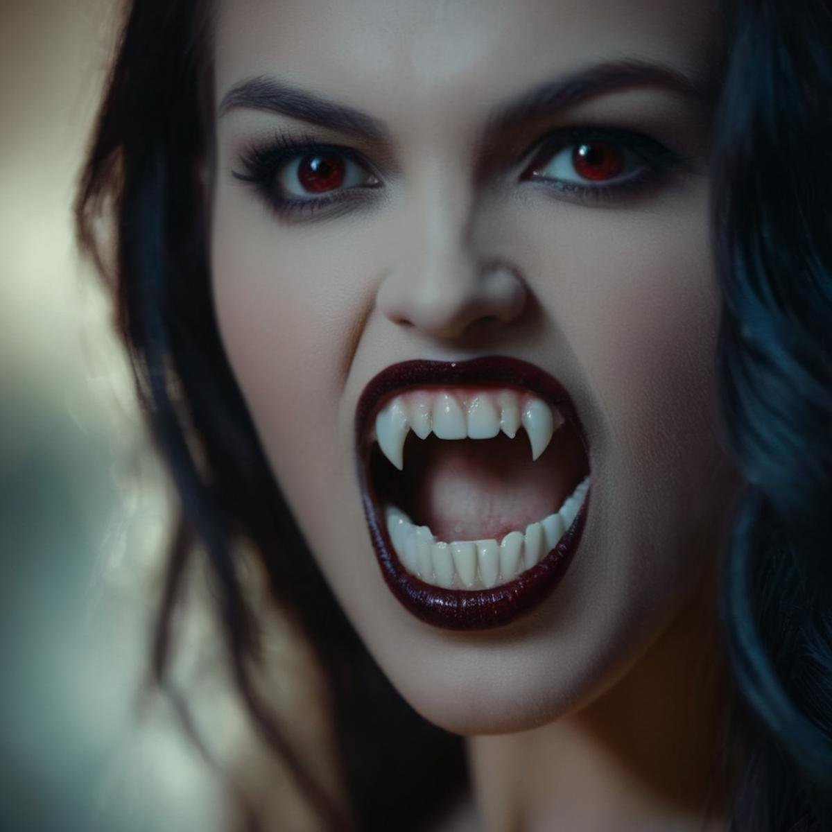 cinematic film still of  <lora:64_vampire fangs teeth:1> vampire fangs teeth Cinematic Film Looka naked woman in a dress is posing for a picture vampire fangs teeth, shallow depth of field, vignette, highly detailed, high budget, bokeh, cinemascope, moody, epic, gorgeous, film grain, grainy