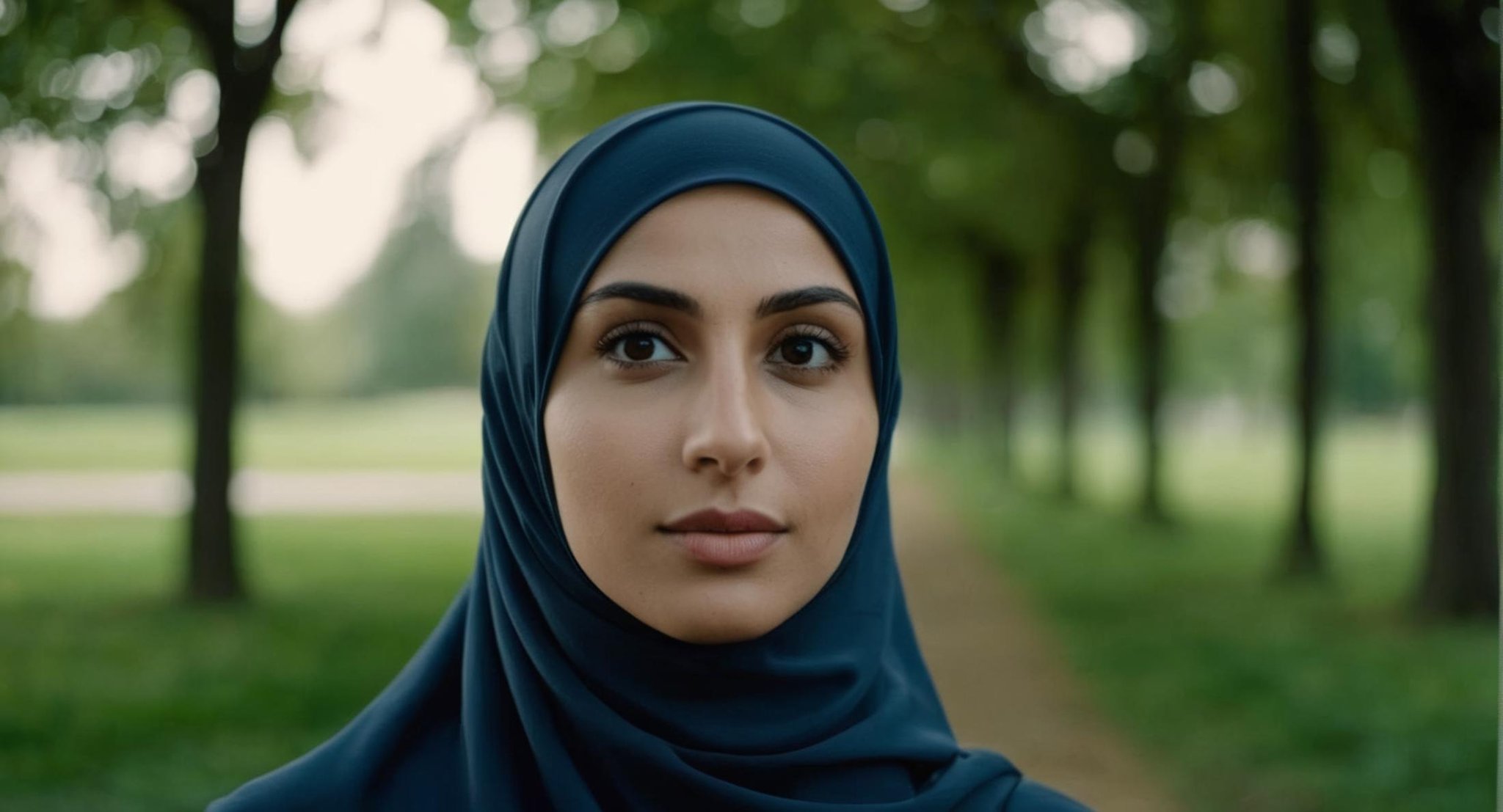 cinematic film still of Cinematic Film stock footage in (arri alexa style) Kodak film print,  a woman wearing a hijab is p...