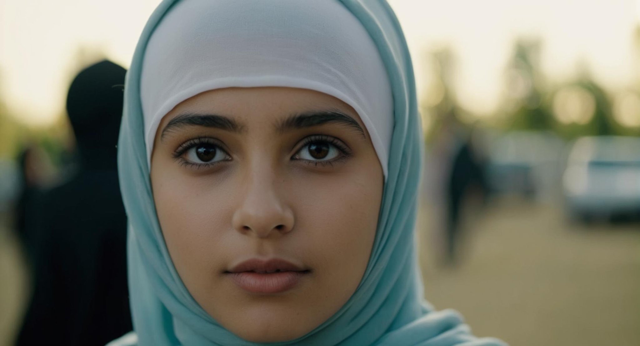 cinematic film still of Cinematic Film stock footage in (arri alexa style) Kodak film print,  Hijab young girl,  shallow d...