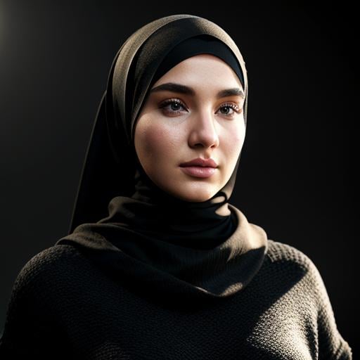 professional 3d model of a woman wearing a hijab and a black sweater hijab style,  octane render,  highly detailed by EauD...
