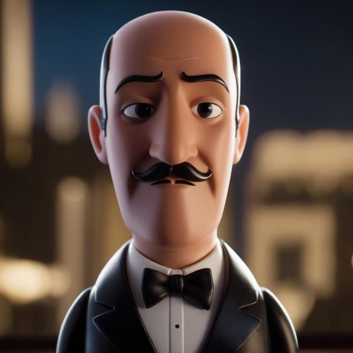 cinematic film still of Alfred Pennyworth a cartoon man in a tuxedo and bow tie In Gotham City,  shallow depth of field,...