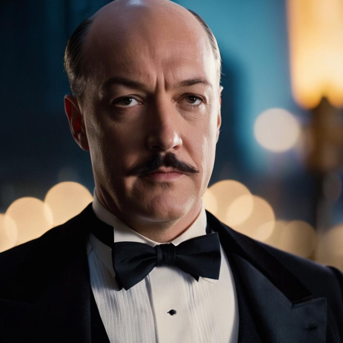 cinematic film still of Alfred Pennyworth a man in a tuxedo and bow tie In Gotham City,  shallow depth of field,  vignette...
