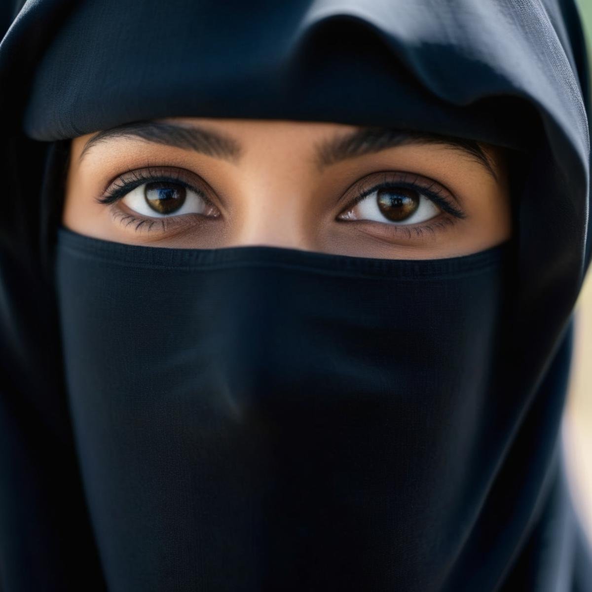 cinematic film still of  <lora:burqa:1>a woman wearing a black niqāb covering her face burqa style, shallow depth of field, vignette, highly detailed, high budget, bokeh, cinemascope, moody, epic, gorgeous, film grain, grainy