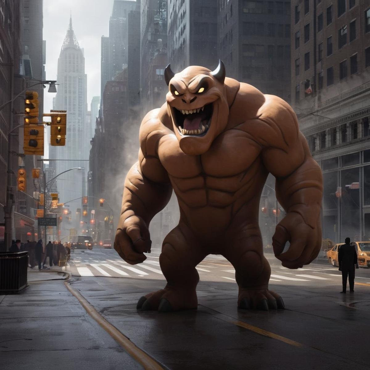 concept art of Clayface a cartoon of a monster with a big grin In Gotham City Universe,  digital artwork,  illustrative by...