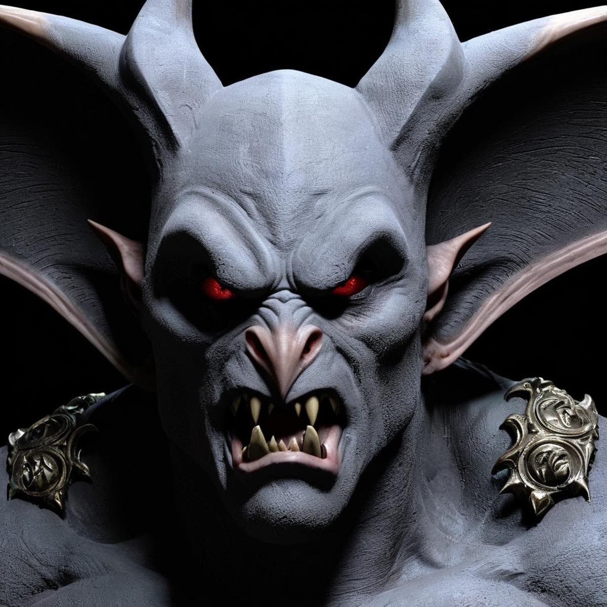 Gothic style,  Man-Bat a close up of a person with a demon bat creature face in Gotham city universe,  Dark by EauDeNoire...
