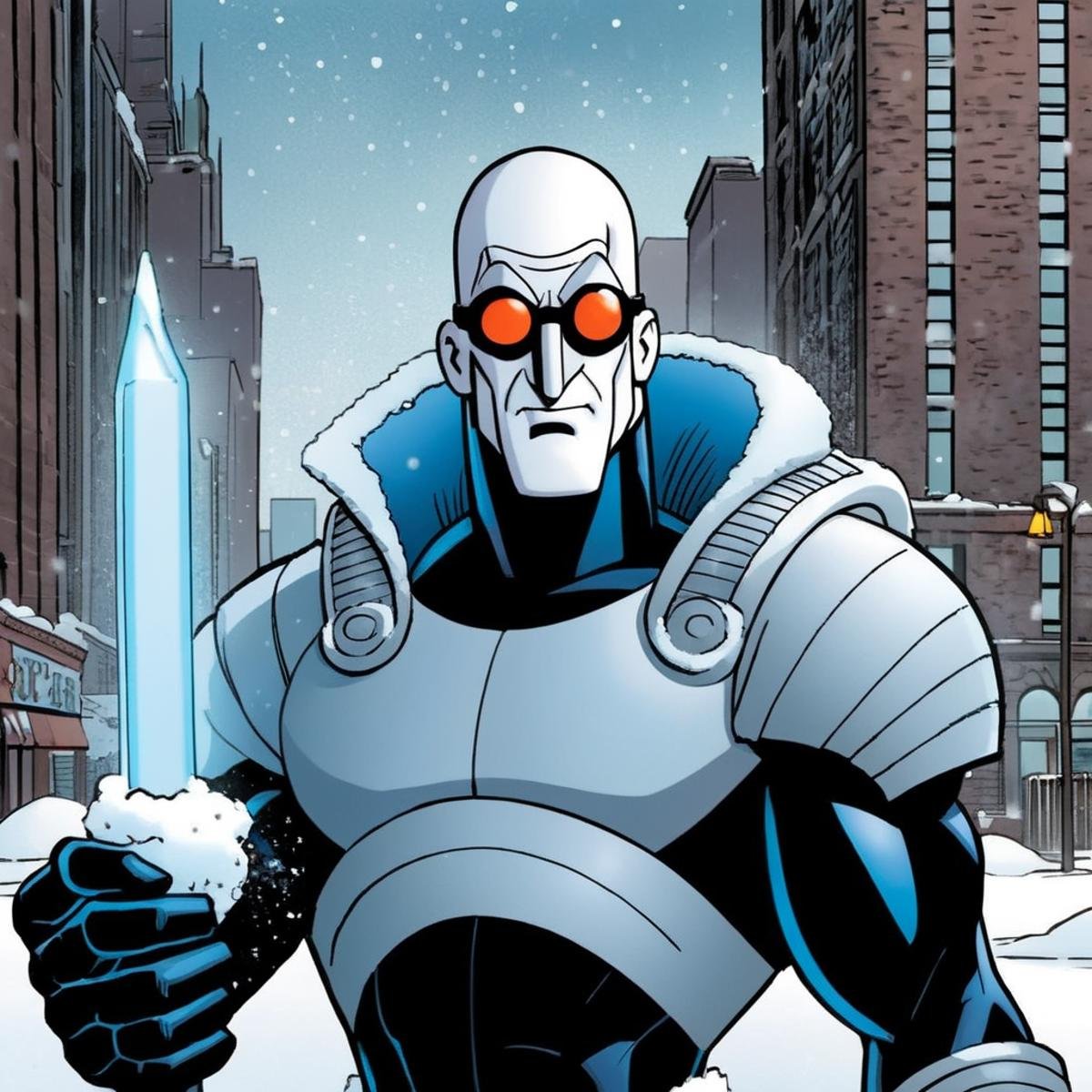 comic book art of Mr. Freeze a man in snow In Gotham City,  comic art,  graphic novel illustration by EauDeNoire on Tensor...
