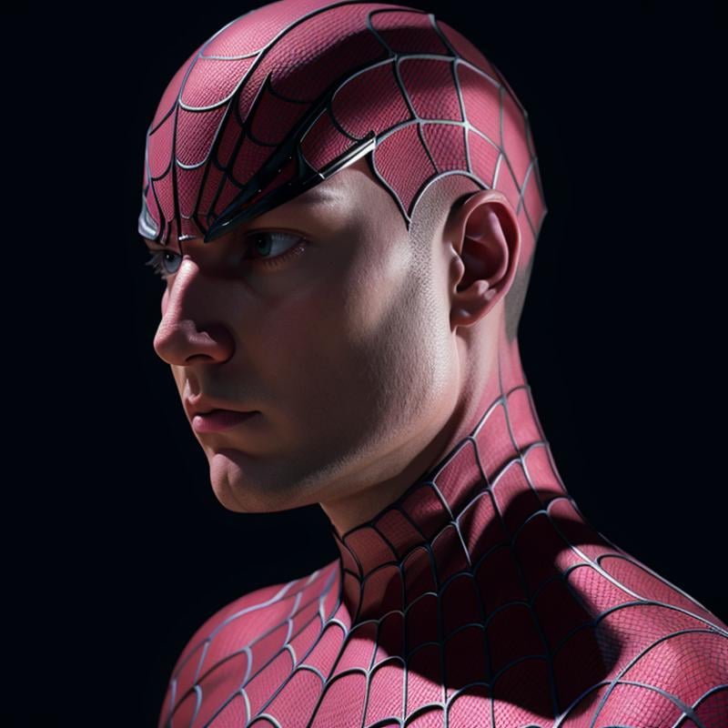 Hyperrealistic art of  <lora:Spiderman SD1.5:1.2>Spider-Man a close up of a person wearing a spider - man suit, Extremely high-resolution details, photographic, realism pushed to extreme, fine texture, incredibly lifelike