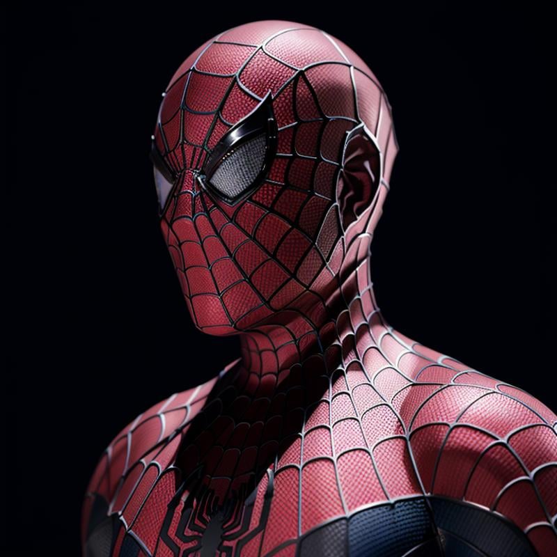 Hyperrealistic art of  <lora:Spiderman SD1.5:1.2>Spider-Man a close up of a spider - man statue on a black background, Extremely high-resolution details, photographic, realism pushed to extreme, fine texture, incredibly lifelike