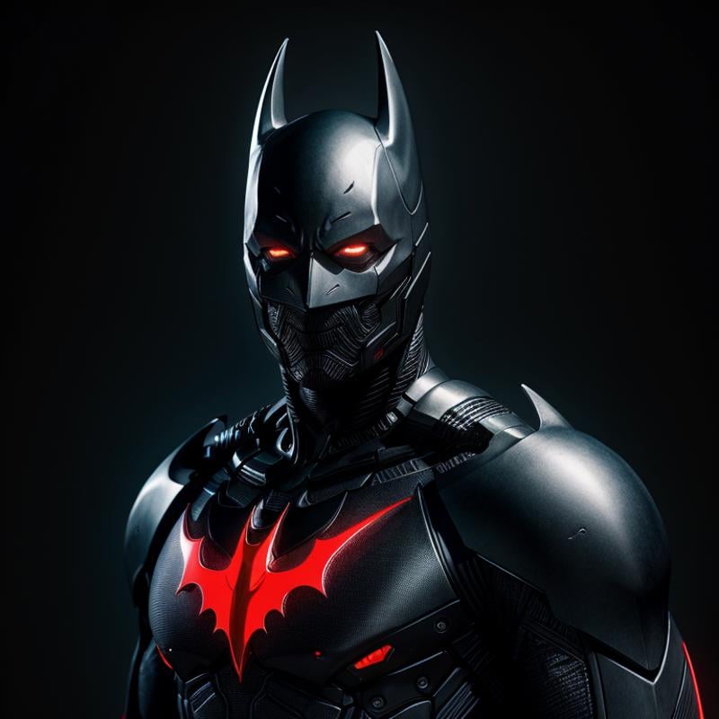 Hyperrealistic art of  <lora:batman cyborg SD1.5:1.2>batman cyborg a man in a black cyborg suit with red eyes, Extremely high-resolution details, photographic, realism pushed to extreme, fine texture, incredibly lifelike