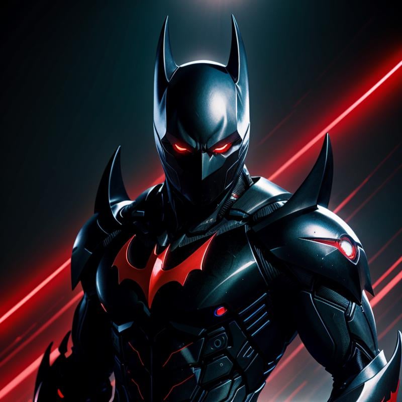 anime artwork of  <lora:batman cyborg SD1.5:1.2>batman cyborg a man in a black cyborg suit with red eyes, anime style, key visual, vibrant, studio anime,  highly detailed