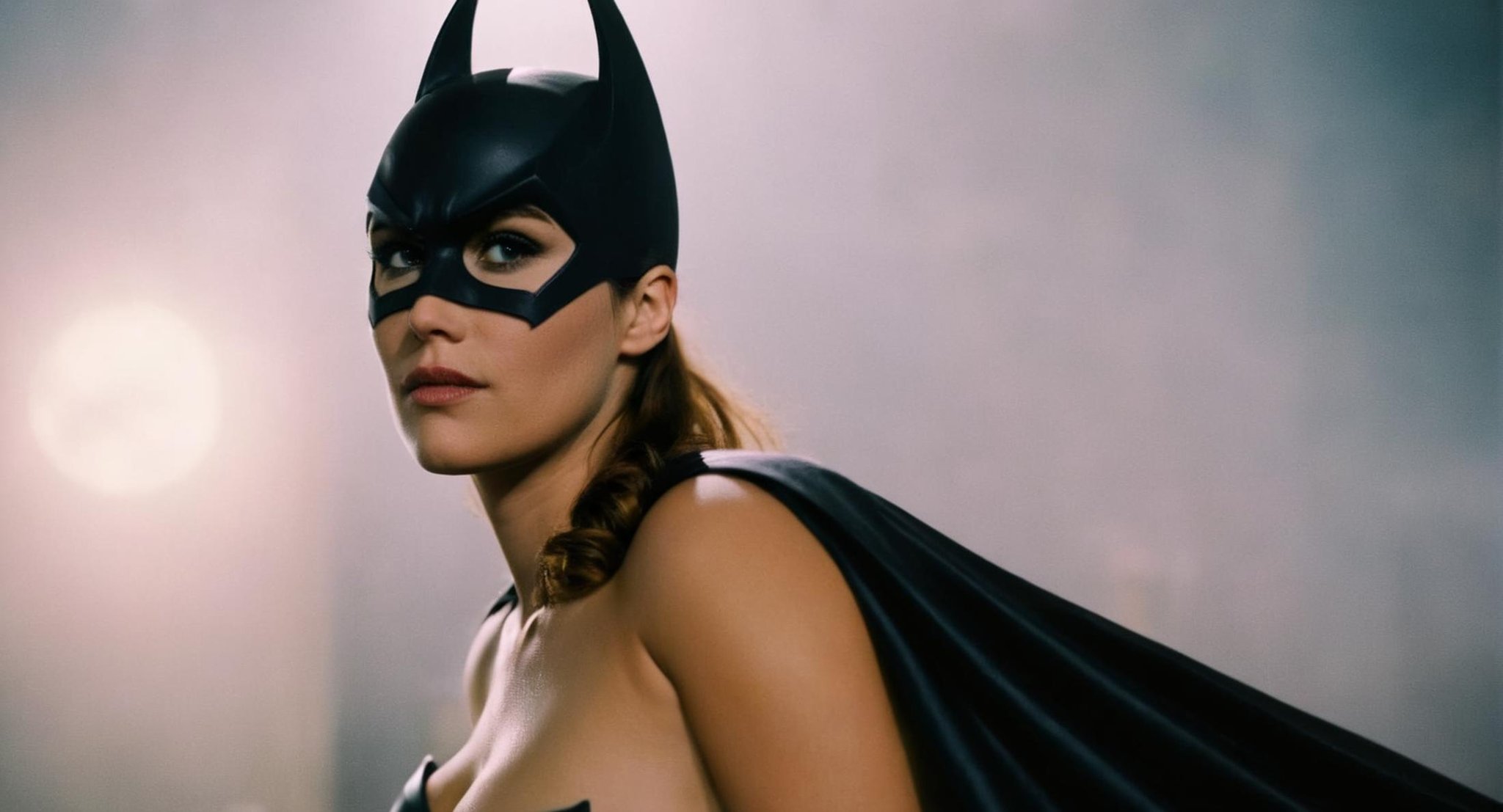 cinematic film still of (Cinematic Film stock footage style) in (arri alexa style) (Kodak film print style),  Batgirl a se...