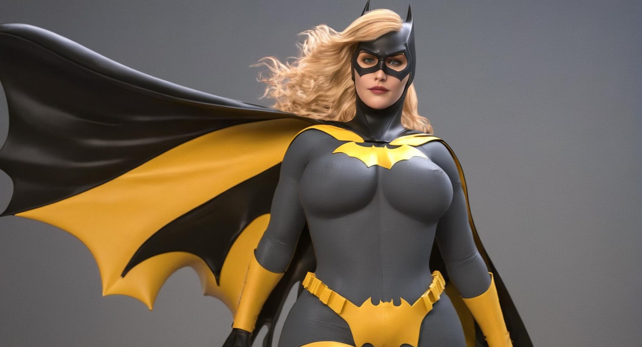 professional 3d model of (Cinematic Film stock footage style) in (arri alexa style) (Kodak film print style),  Batgirl a w...