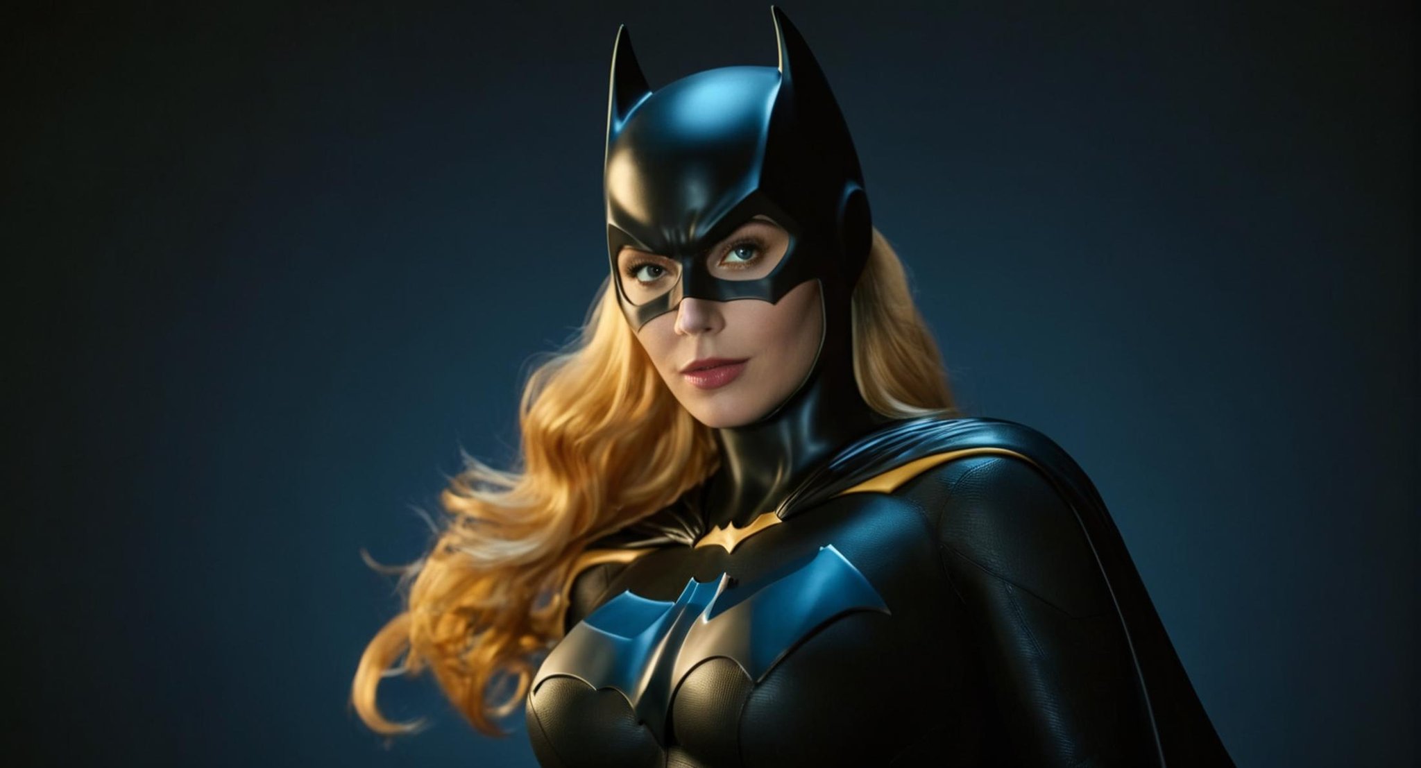 professional 3d model of (Cinematic Film stock footage style) in (arri alexa style) (Kodak film print style),  Batgirl a w...
