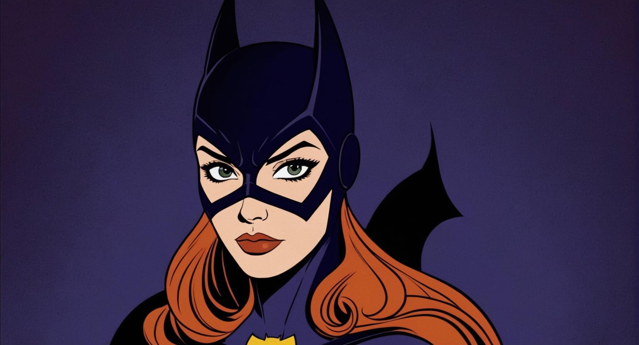 comic book art of (Cinematic Film stock footage style) in (arri alexa style) (Kodak film print style),  Batgirl a woman in...
