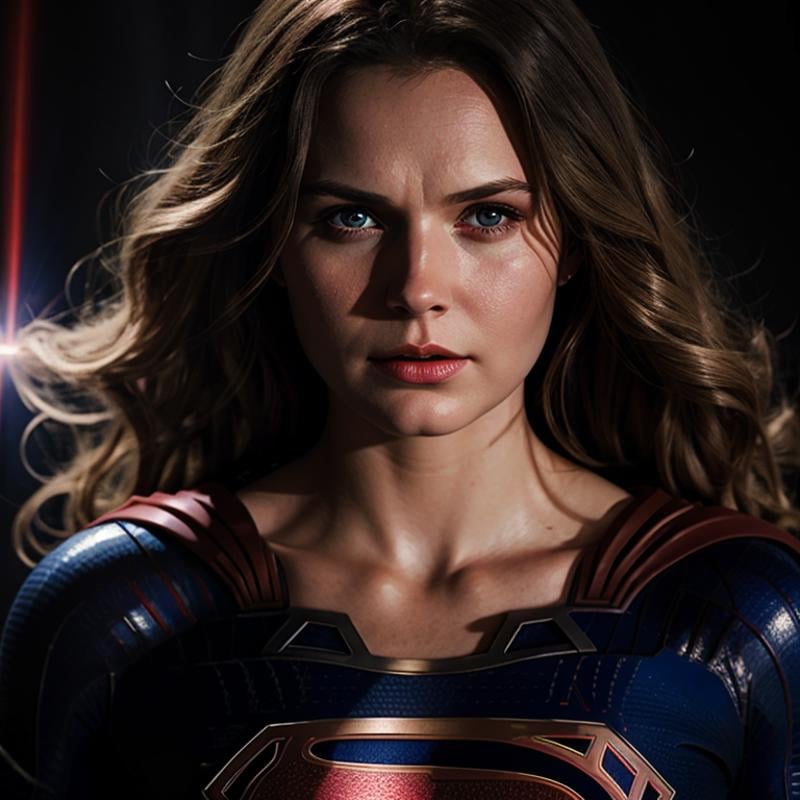 Hyperrealistic art of  <lora:Superman SD1.5:1.2>Superman a woman dressed as a supergirl with a heat vision fiery beams of intensified heat coming out from both eyes, Extremely high-resolution details, photographic, realism pushed to extreme, fine texture, incredibly lifelike