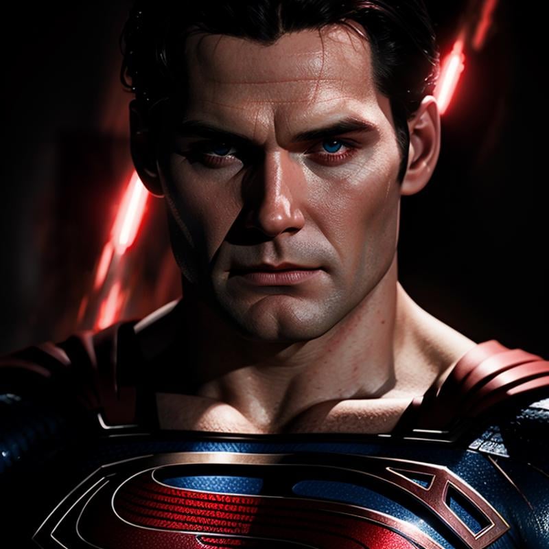 Hyperrealistic art of  <lora:Superman SD1.5:1.2>Superman a man with glowing red eyes and a Heat Vision on his face, Extremely high-resolution details, photographic, realism pushed to extreme, fine texture, incredibly lifelike