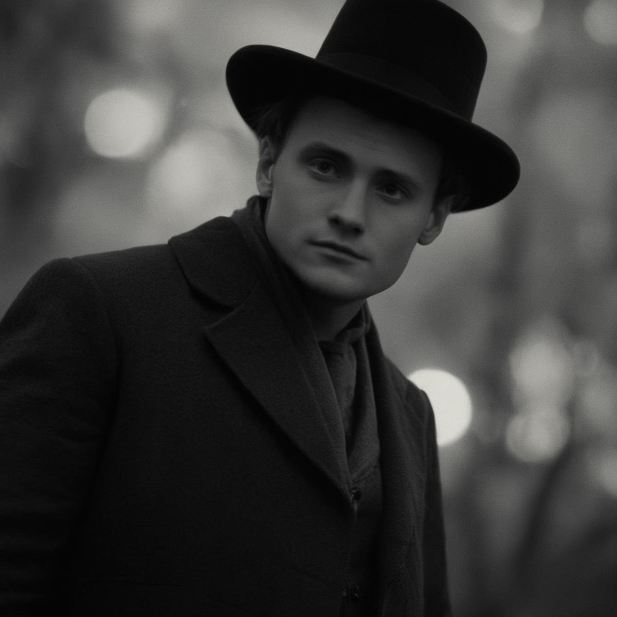 cinematic film still of rotated view,  a man in a top hat and coat,  solo by EauDeNoire on Tensor.Art