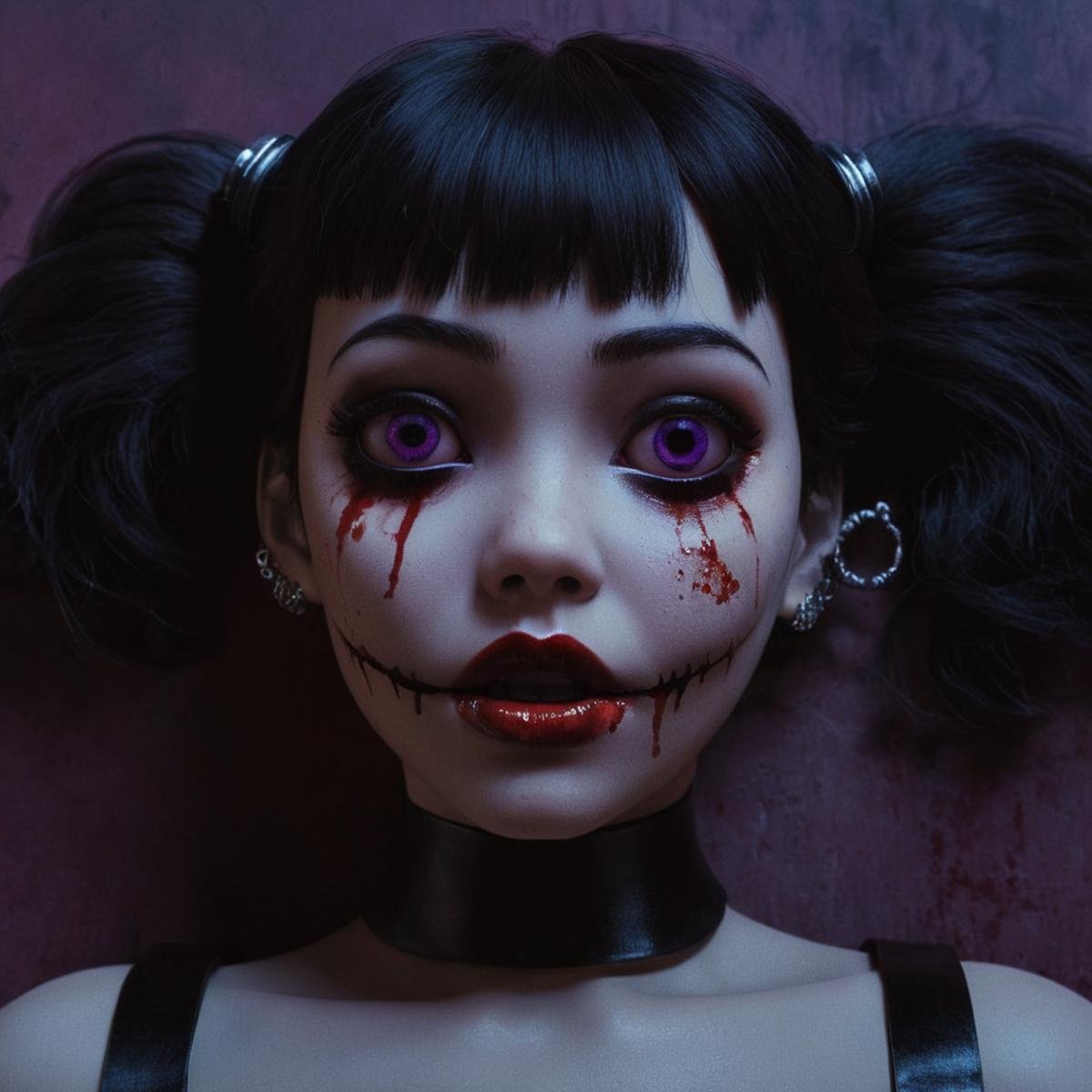 professional 3d model of a creepy doll with a bloody face and black eyes,  1girl,  solo by EauDeNoire on Tensor.Art