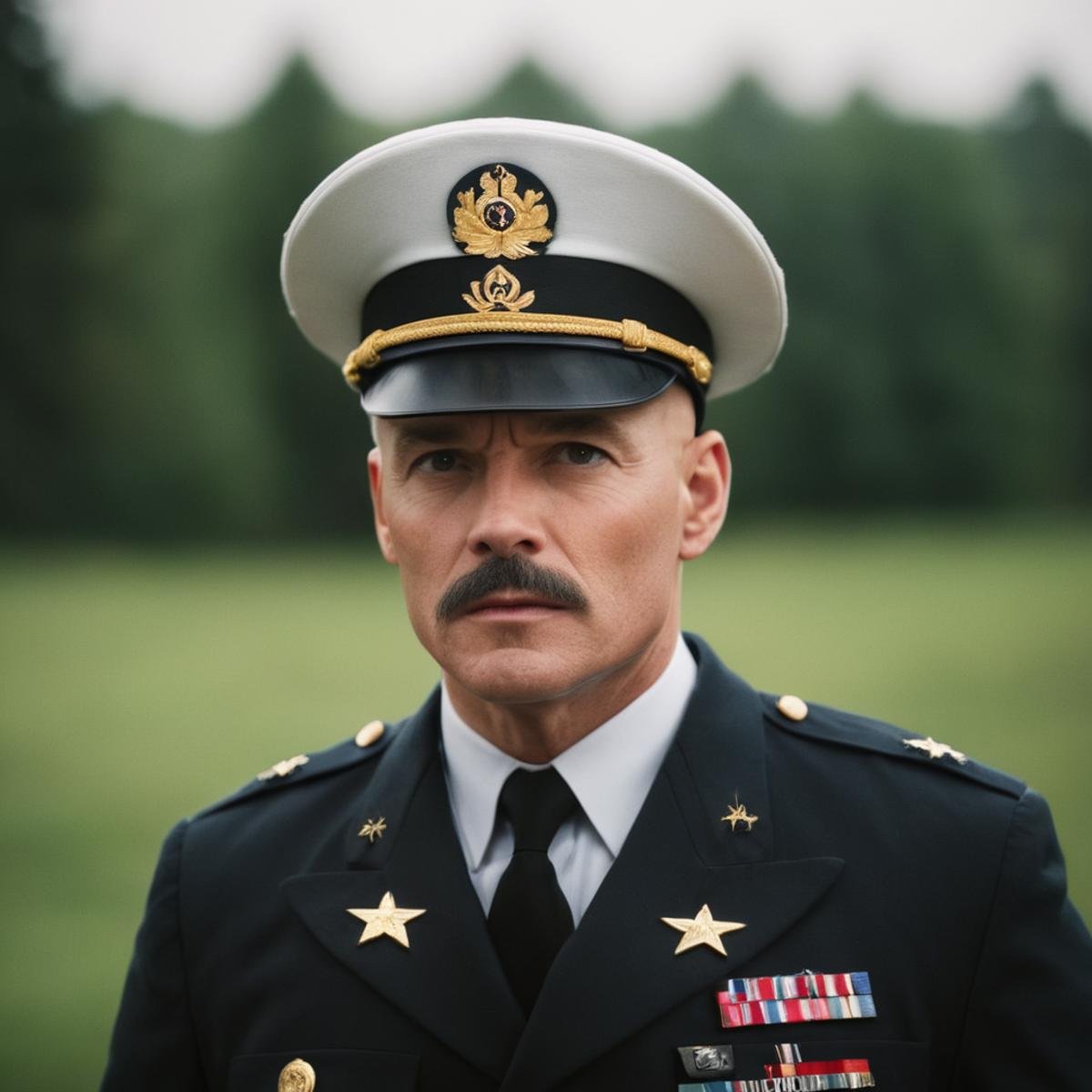 cinematic film still of Ben Carville a man in a uniform looks at the camera,  solo,  looking at viewer by EauDeNoire on Te...