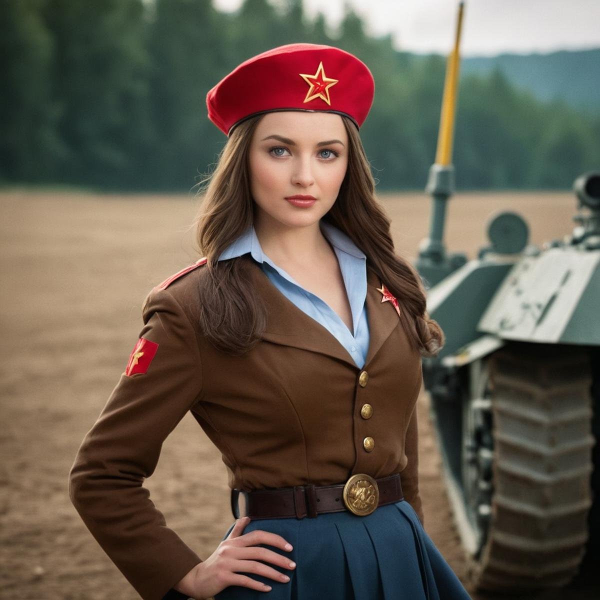 cinematic film still of Soviet a woman in a uniform posing for a picture,  1girl,  solo by EauDeNoire on Tensor.Art