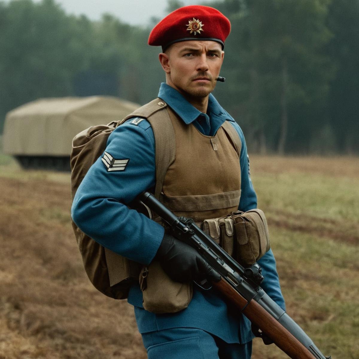 cinematic film still of Allies,  USA,  a sniper man in uniform holding a rifle Allied Forces by EauDeNoire on Tensor.Art