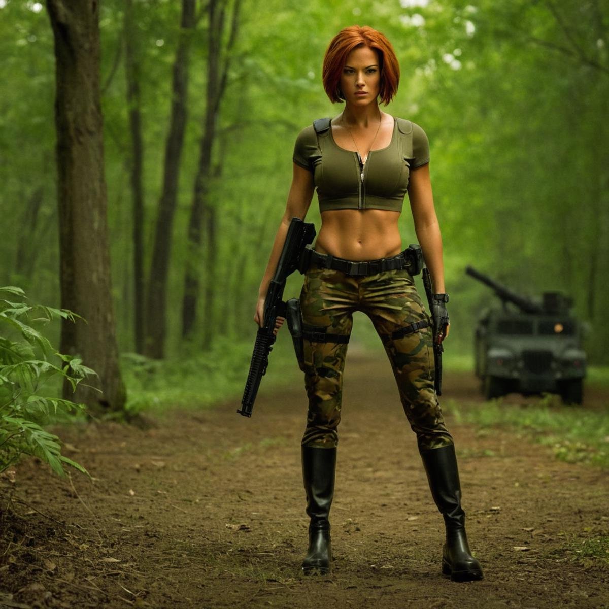 cinematic film still of red hair,  Special Agent Tanya Adams a cartoon character with a gun and a body,  1girl by EauDeNoi...