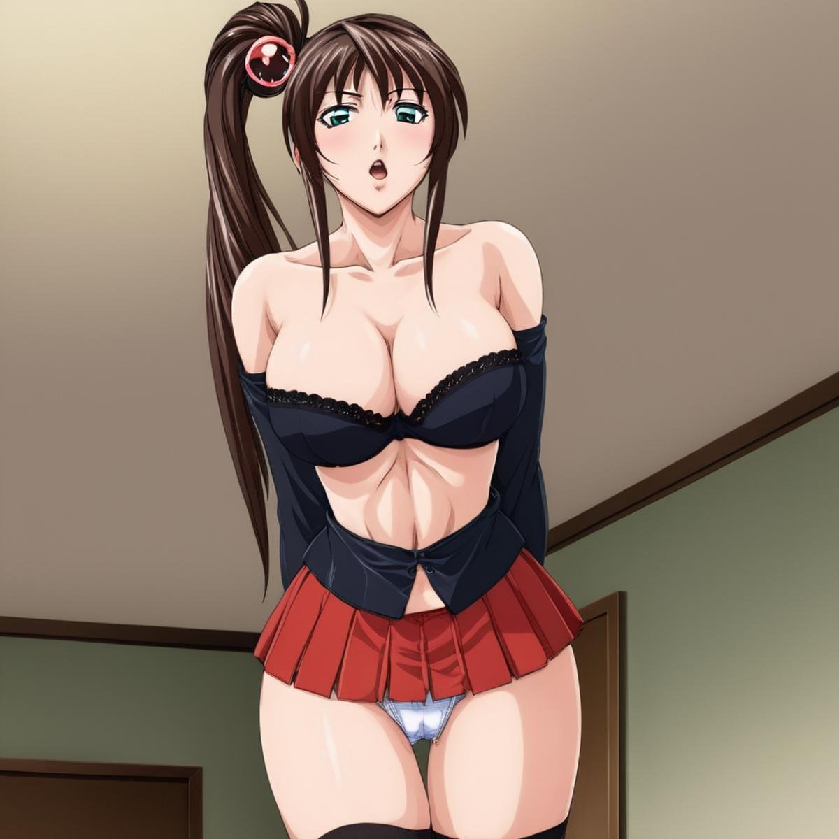 anime artwork of Kurumi Imari a woman in a red skirt and black top,  1girl,  solo by EauDeNoire on Tensor.Art