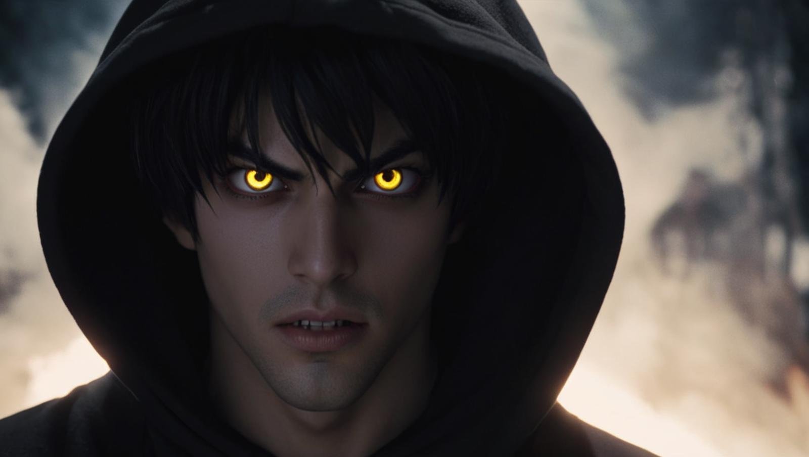 cinematic film still of Chiaroscuro Lighting Style Demon a demonic dark creature is staring at camera with a creepy look o...